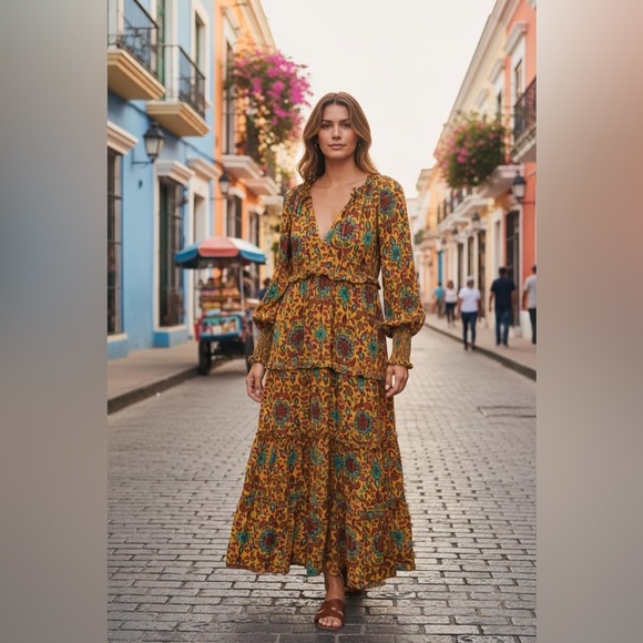 House of Harlow 1960 Dresses & Skirts - House of Harlow 1960 boho floral paisley print  long sleeve maxi dress size M